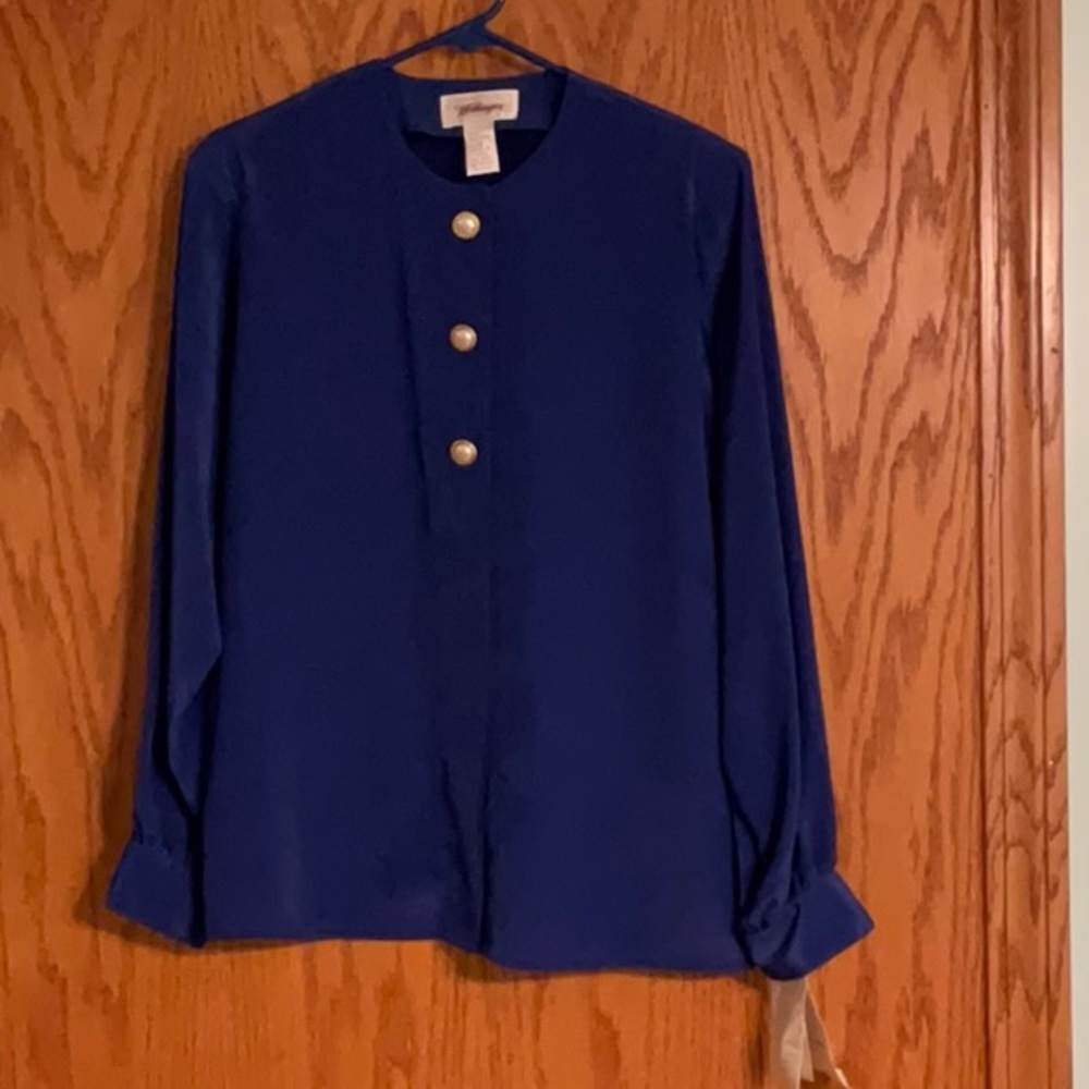 Worthington Vintage Cobalt Blue Blouse with Decorative Buttons NWT